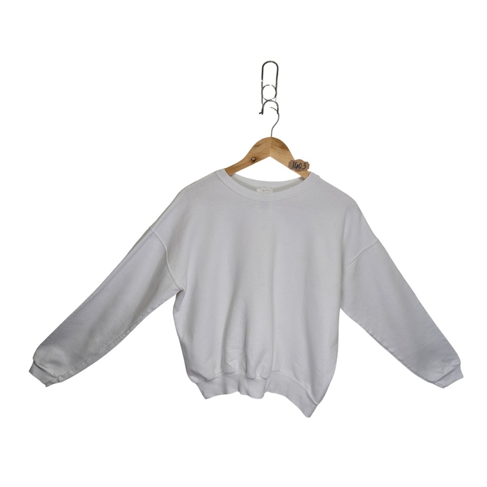 Vintage 90s Hanes Her Way White Crewneck Sweatshirt Large Plain Fleece Pullover
